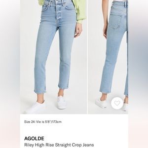 Agolde Riley high-rise crop jeans (size 24, light wash “shiver”)